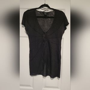 NWOT Willie Smith Black Short Sleeve Linen/Rayon Sheer Top- Size Medium